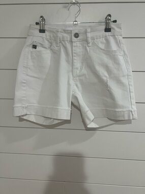 KanCan White High-Waist Rolled Cuff Denim Shorts